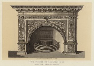 Ofen, entworfen und hergestellt von Messrs Carr und Robertson Sheffield (Lithografie)