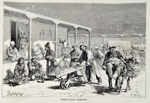 Straßenszene, Yarkand, Illustration aus Die Universalgeographie, die Erde und ihre Bewohner von Elisee Reclus, veröffentlicht 1878