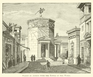 Straße in Athen mit dem Turm der Winde