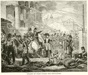 Straßen von Paris während der Revolution (Stich) von English School