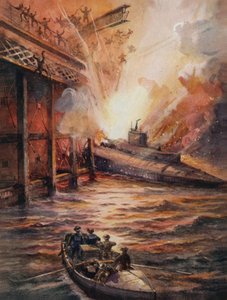 U-Boot C3, gefüllt mit Sprengstoff, stürmt den Damm bei Zeebrugge von English School