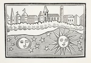 Sonne, Mond, Sterne und Erde vertauscht, Illustration aus Chap-books des achtzehnten Jahrhunderts von John Ashton, veröffentlicht 1882