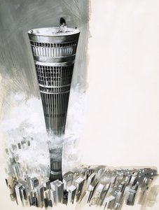 Superstädte im Himmel. Futuristischer Wolkenkratzer