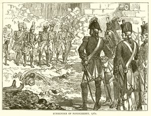 Die Kapitulation von Pondicherry, 1761 von English School