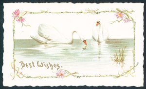 Schwäne auf dem See, Weihnachtskarte von English School