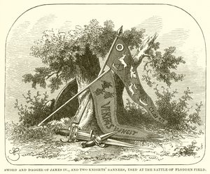 Schwert und Dolch von James IV. und zwei Ritterbanner, verwendet in der Schlacht von Flodden Field