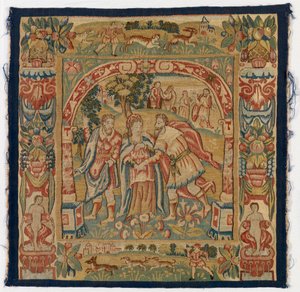 Wandteppich-Paneel mit der Königin von Saba, die Salomo trifft, hergestellt in Sheldon, England