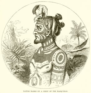 Tätowierungen auf einem Häuptling der Marquesas von English School