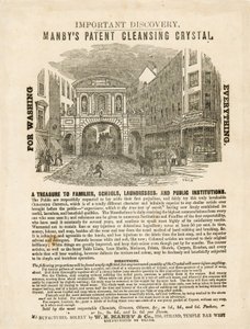 Temple Bar, London. Manbys Patent Cleansing Crystal Werbung von English School