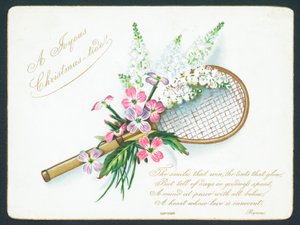 Tennisschläger und Blumen, Weihnachtskarte von English School