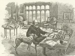 Tennyson in seiner Bibliothek von English School