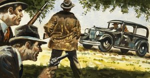 Texas Rangers überfallen ein Auto, das von Bonnie und Clyde gefahren wird