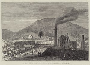 Die Abercarne-Kohlenmine, Monmouthshire, wo die Explosion stattfand (Gravur) von English School