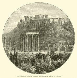 Die Akropolis, Hadrians Tor und Ruinen des Tempels des Jupiter von English School