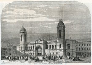 Die Landwirtschaftshalle in Islington im Bau von English School