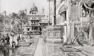 Der Akal Takht oder Akal Bunga, Harmandir Sahib (Goldener Tempel) Komplex, Amritsar, Punjab, Indien im Jahr 1864, aus Hutchinsons Geschichte der Nationen, veröffentlicht 1915