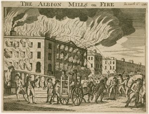 Die Albion Mills in Flammen von English School