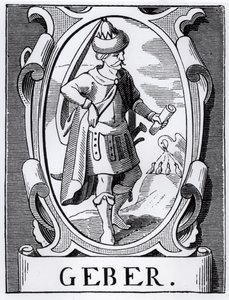 Der Alchemist Geber (14. Jahrhundert) Illustration aus Wissenschaft und Literatur im Mittelalter und der Renaissance, geschrieben und graviert von Paul Lacroix, 1878