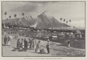 Die Annexion von Hawaii durch Amerika, der Landeplatz, Honolulu (Gravur) von English School