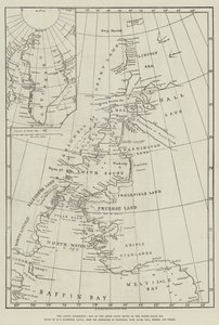 Die Arktisexpedition, Karte der Smith-Sound-Route zum Nordpolarmeer (Stich) von English School