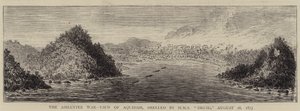 Der Ashantee-Krieg, Ansicht von Aquidah, beschossen von HMS "Druid", 28. August 1873 (Gravur)