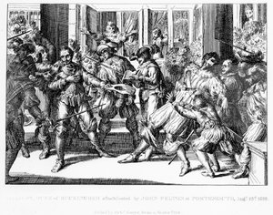 Die Ermordung von George Villiers, 1. Herzog von Buckingham, ca. 1822 von English School