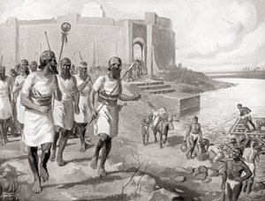 Die assyrische Armee verlässt die Stadt Assur, um sich den westlichen Semiten zu widersetzen, aus Hutchinsons Geschichte der Nationen, veröffentlicht 1915