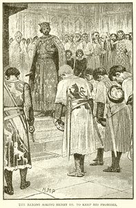 Die Barone fordern Heinrich III. auf, seine Versprechen zu halten von English School