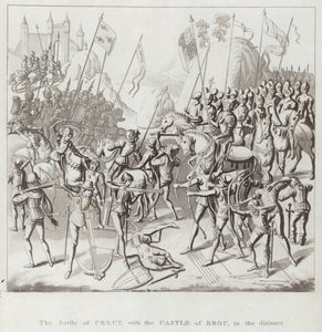 Die Schlacht von Crécy, mit dem Schloss Broc in der Ferne von English School