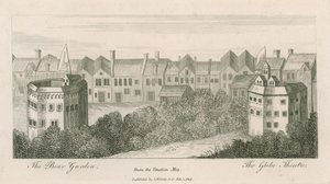 Der Bear Garden und das Globe Theatre, Bankside, London, aus der venezianischen Karte von English School