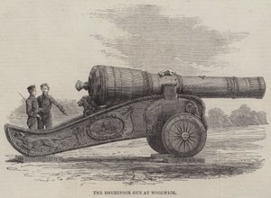 Die Bhurtpoor-Kanone in Woolwich (Stich) von English School
