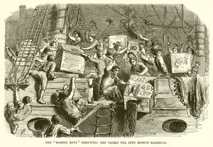 Die Bostoner Jungen werfen den besteuerten Tee in den Bostoner Hafen von English School