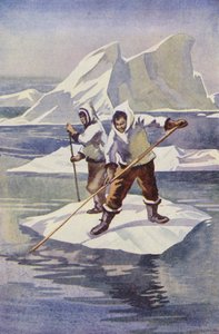 Die Jungen machten ein Eisfloß (Farblithografie) von English School