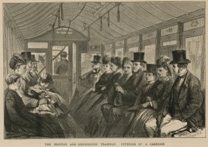 Die Brixton und Kennington Straßenbahn - Innenansicht eines Wagens von English School