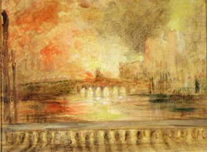 Der Brand der Parlamentshäuser, früher J.M.W. Turner (1775-1851) zugeschrieben von English School