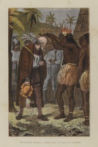 Der Cacique setzt Kolumbus eine Krone auf von English School