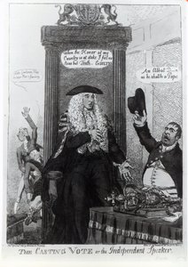 Die entscheidende Stimme oder der unabhängige Sprecher, satirische Karikatur des damaligen Premierministers Henry Addington, 1805 von English School