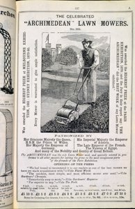 Die berühmten Archimedean Rasenmäher, aus dem New Illustrated Catalogue of Garden Implements, Garden Furniture and Requisites, veröffentlicht von Wrinch & Sons, 1893 von English School