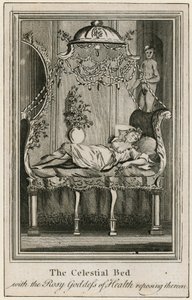 Das himmlische Bett mit der rosigen Göttin der Gesundheit darauf ruhend