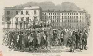 Das Chartisten-Treffen auf Kennington Common im Jahr 1848, Teil der Prozession - skizziert an der Blackfriars Bridge von English School