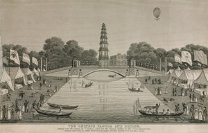 Die chinesische Pagode und Brücke, errichtet über den Kanal im St Jamess Park für das große Jubiläum, 1814 von English School