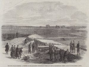 Der Bürgerkrieg in Amerika, ein Teil der verlassenen konföderierten Werke und Lager bei Centreville von English School