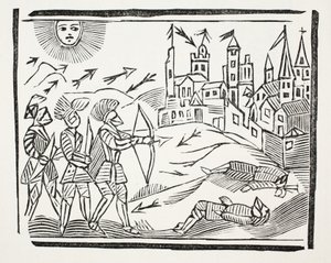 Die Eroberung Frankreichs mit dem Leben und den glorreichen Taten von Edward dem Schwarzen Prinzen, Illustration aus Chap-books des achtzehnten Jahrhunderts von John Ashton, veröffentlicht 1882 von English School