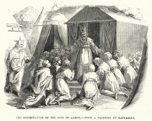 Die Weihe der Söhne Aarons, nach einem Gemälde von Raffael (Stich) von English School