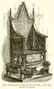 Der Krönungsstuhl von Edward III. mit dem Stein von Scone von English School