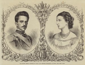 Kronprinz Humbert von Italien und Prinzessin Margarete von Savoyen (Gravur) von English School