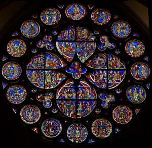 Das Auge des Dekans, Jüngstes Gericht und andere eingefügte Tafeln (Rosenfenster - innen) von English School