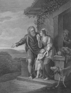 Die Abreise von Hagar, Genesis 21, Vers 9-15 (Gravur) von English School