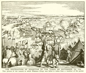 Die Zerstörung von Szigetvar durch die Türken am 7. September 1566 von English School