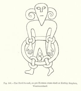 Der gefesselte Teufel auf einem vor-normannischen Kreuzschaft in Kirbky Stephen, Westmoreland von English School